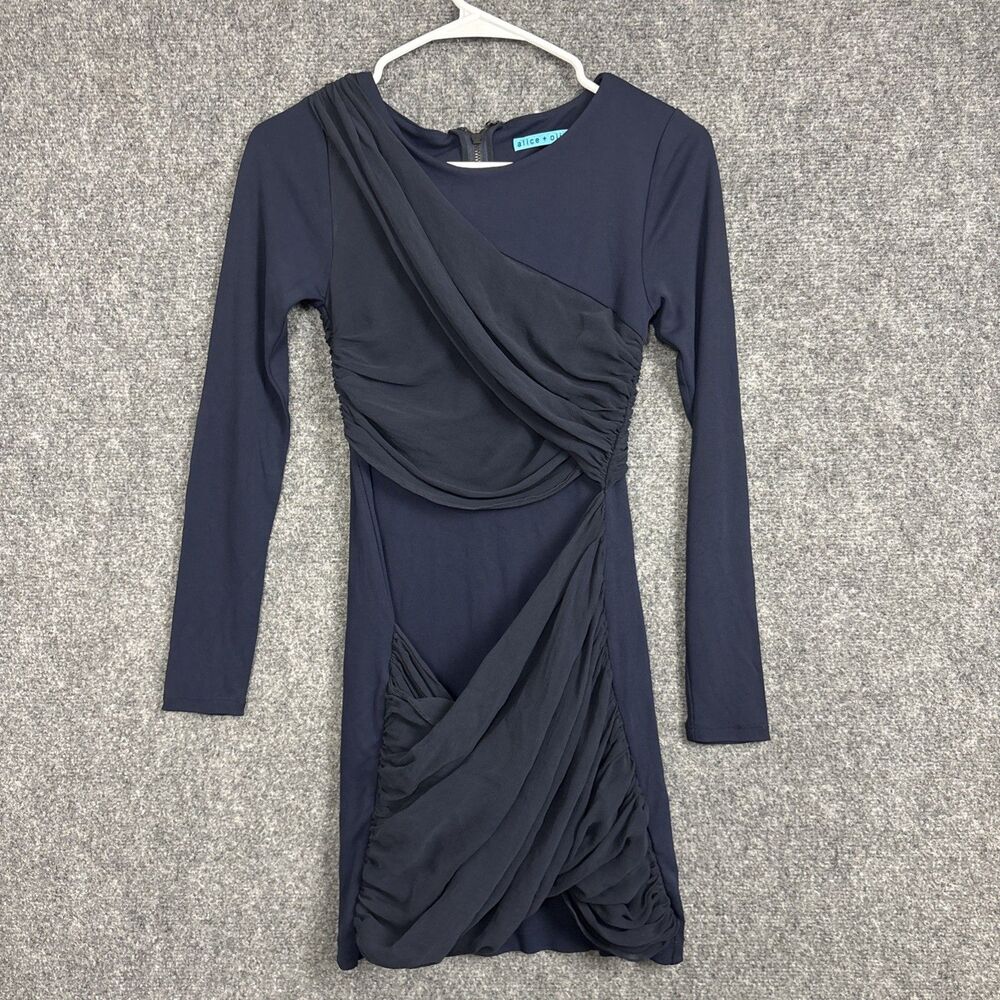 Alice + Olivia Dress Womens Size XS Blue Ruched Silk Blend Bodycon Mini